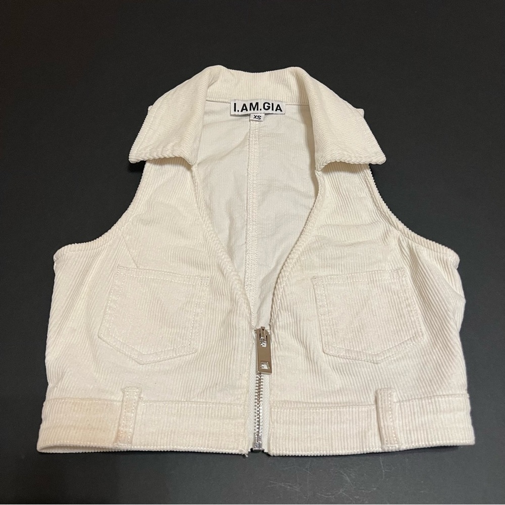 I.Am.Gia corduroy cropped Vest top, cream, size XS - Picture 2 of 10